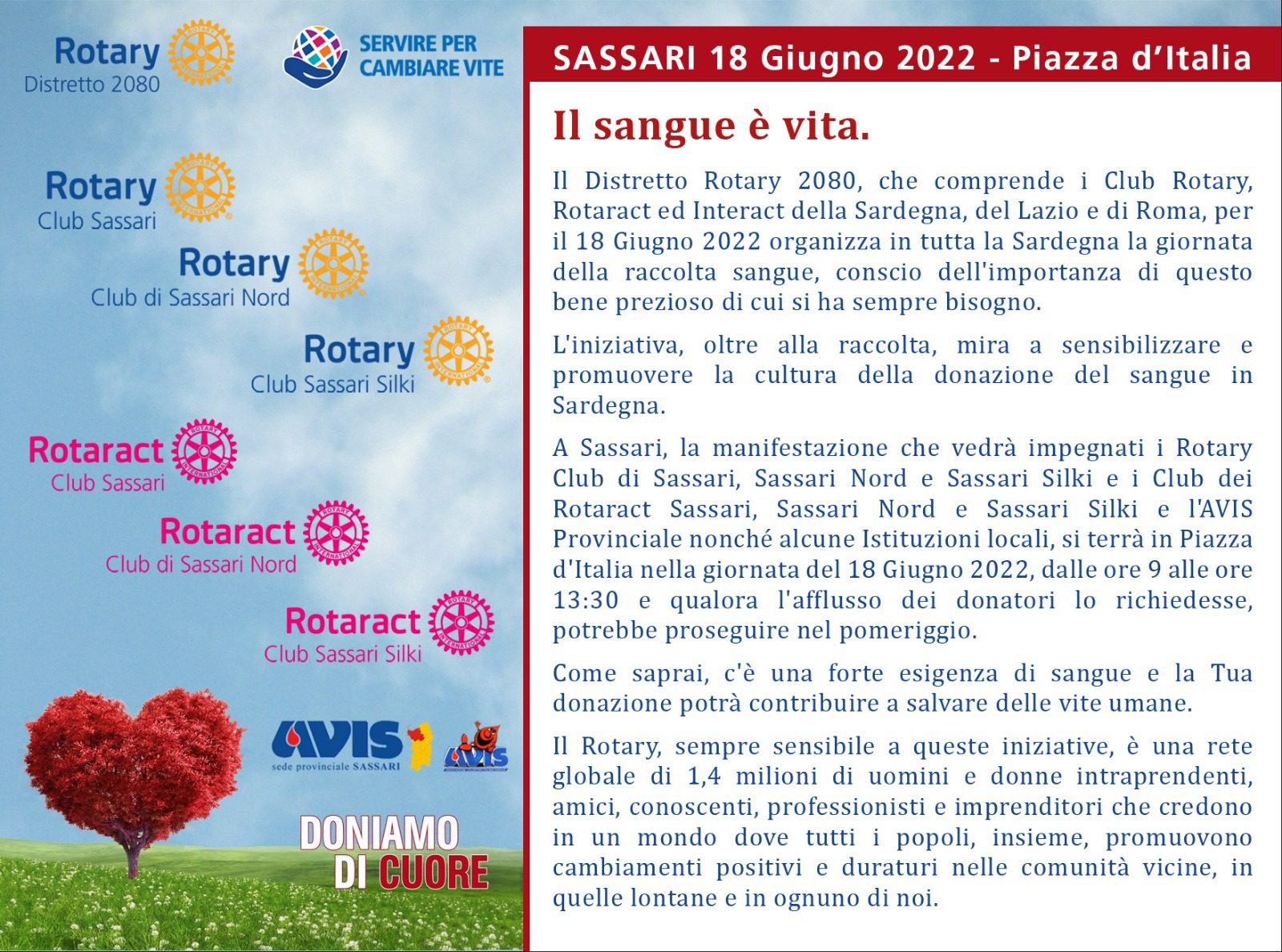 Sassari - Rotary Club Sassari e Avis insieme per la raccolta del sangue