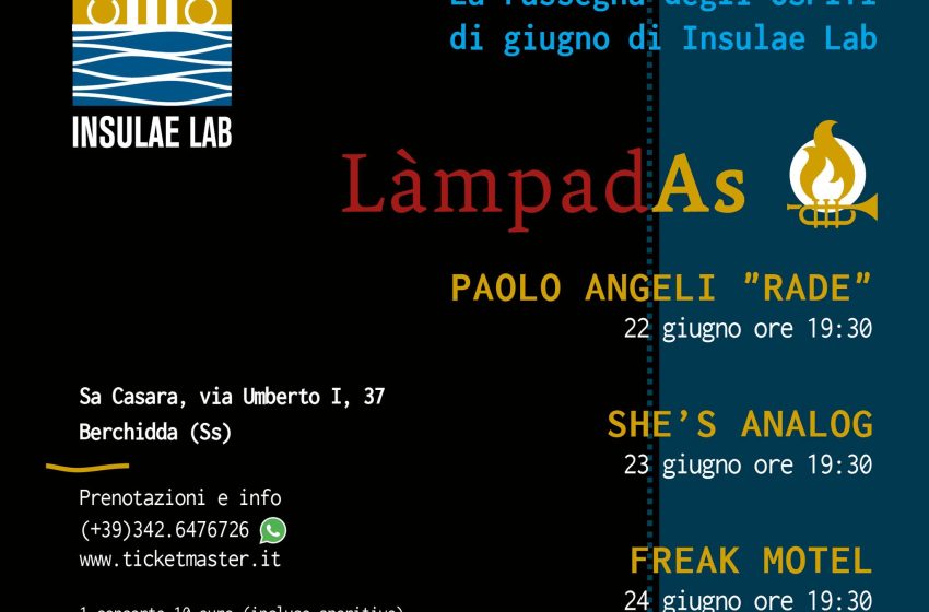  Berchidda – Insulae Lab ospita Paolo Angeli, She’s Analog e Freak Motel