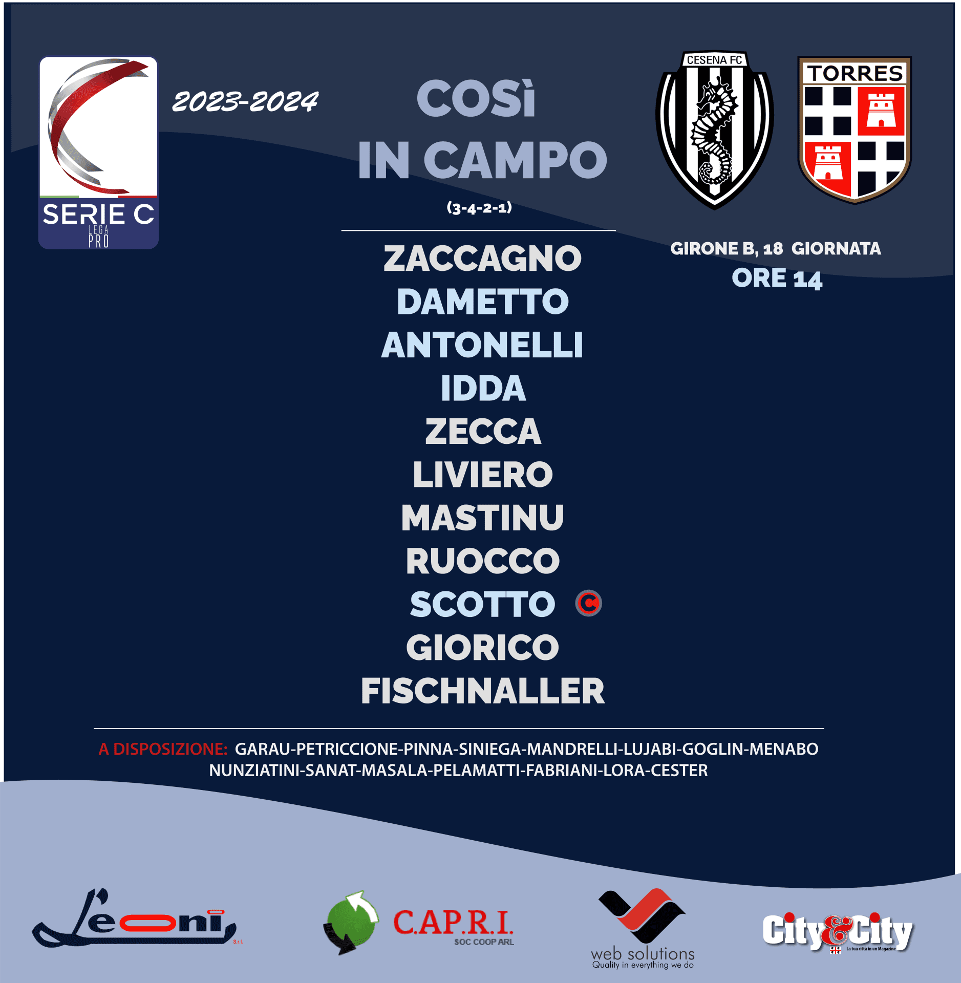 Formazione iniziale Torres col Cesena