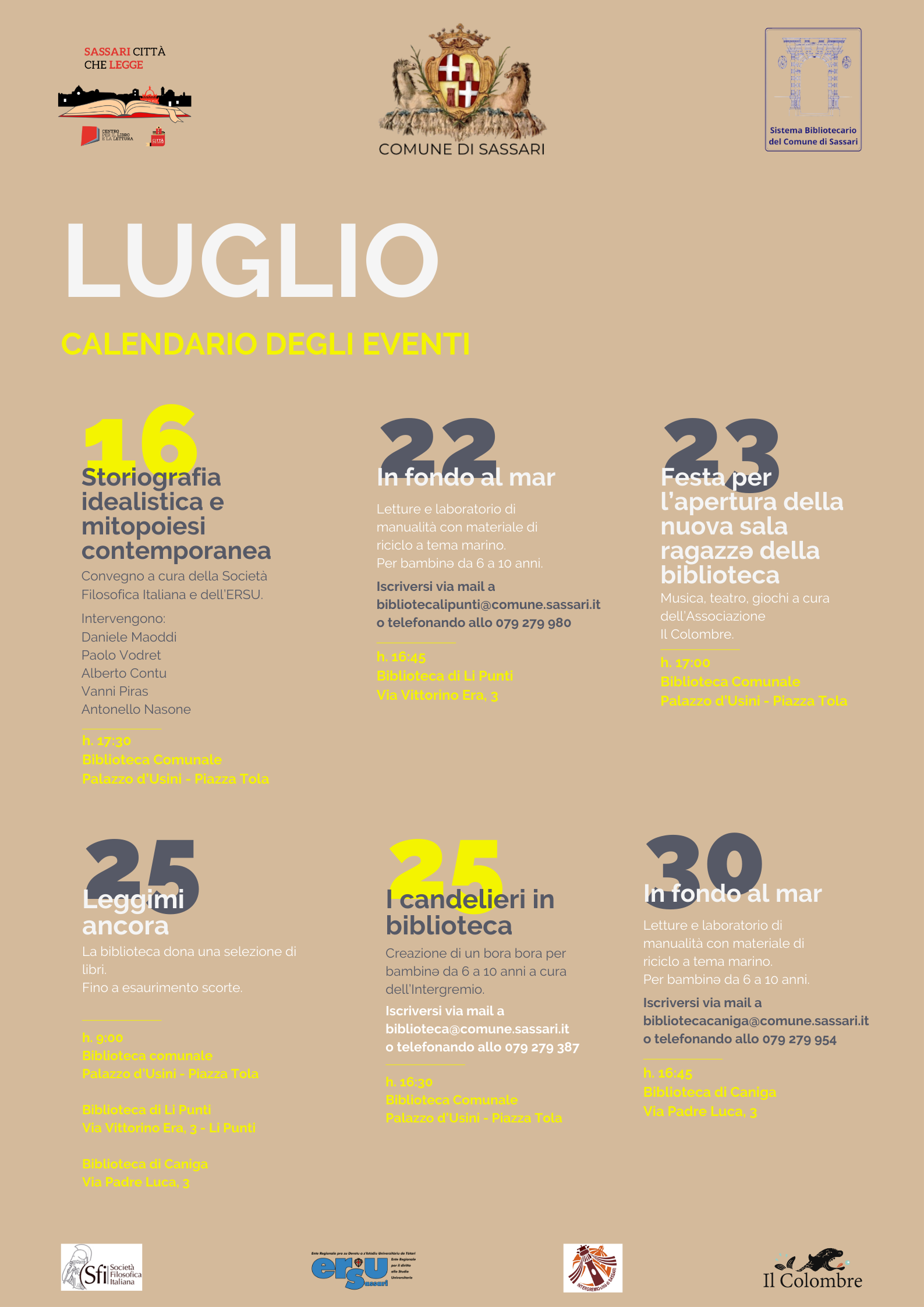 Eventi Luglio 2024 biblioteche comunali